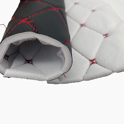 Niestandardowa pikowana skóra syntetyczna PVC z haftem, pianka poliuretanowa 6,0 mm do pokrowców na siedzenia samochodowe, sofy, tkanina ze sztucznej skóry