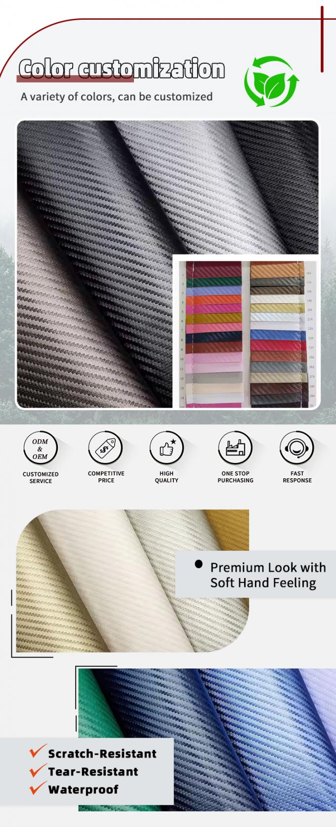 1.0mm gruba wł&oacute;kna węglowe PU sk&oacute;ra syntetyczna do torebki portfele pasy samochodowe butiki fałszywy materiał sk&oacute;rzany 4