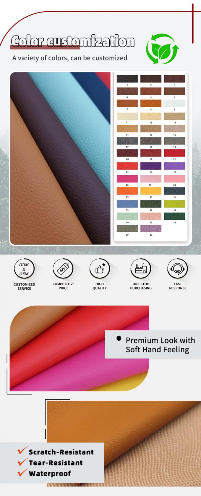 Sprzedaż hurtowa Litchi Wyróżnione Litchi PVC Płytkowanie wodoodporne Sztuczna skóra syntetyczna do fotelików I fotelów Meble Sztuczna skóra 4
