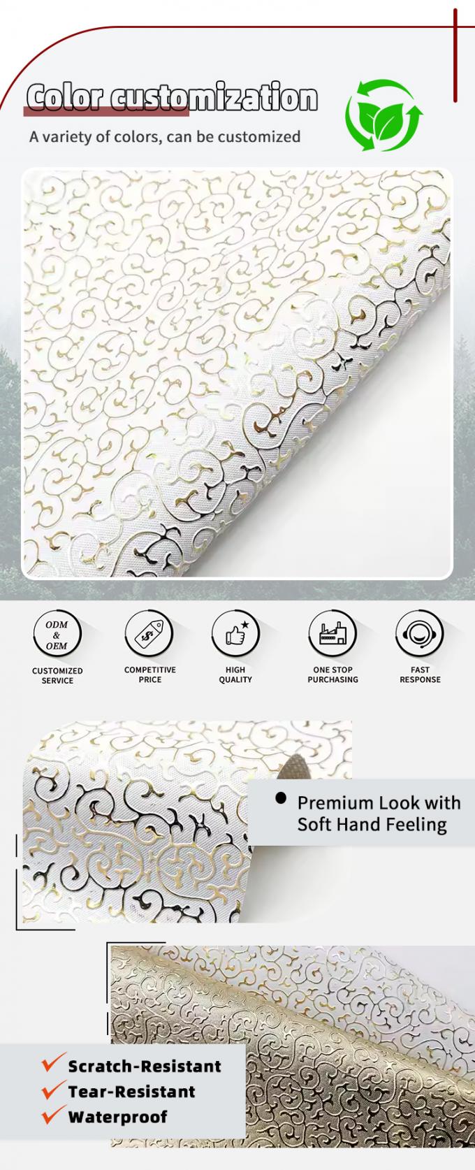 Sprzedaż hurtowa PVC Złota folia wzornictwo Sztuczna sk&oacute;ra syntetyczna do torebki Opakowanie Pudełka Buty Notebook Tkanina 4