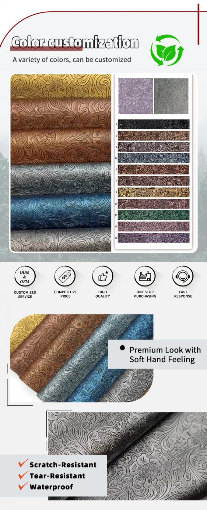 Wzorzec kwiatowy z embozowanego PVC Sk&oacute;ra syntetyczna do pudełek portfelowych Buty Notes Dekoracyjne torebki Trwałe materiały ze sk&oacute;ry fałszywej 4