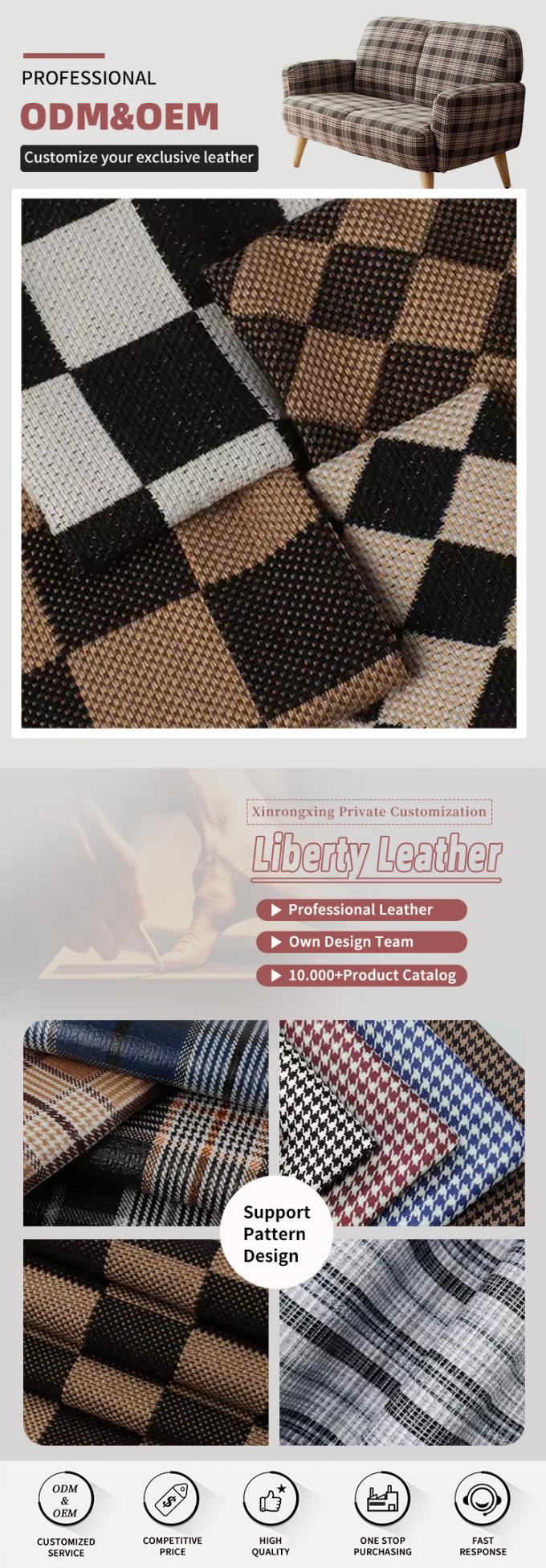 Tkanina lniana w kratę o grubości 1,0 mm, wodoodporna, rozciągliwa, flokowana, do użytku na zewnątrz, do sofy, torby, paska samochodowego, sztuczna skóra z tkanym podkładem 4