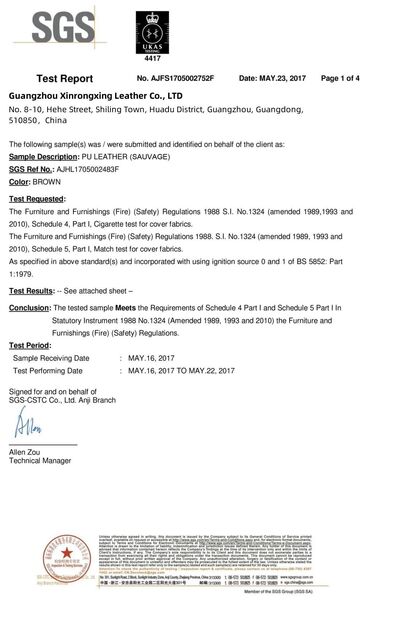 Chiny Guangzhou Xinrongxing Leather Co., Ltd. Certyfikaty